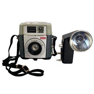 Kodak Brownie Starmeter Camera With Flash Attachment and Carry Strap 1960s Vtg